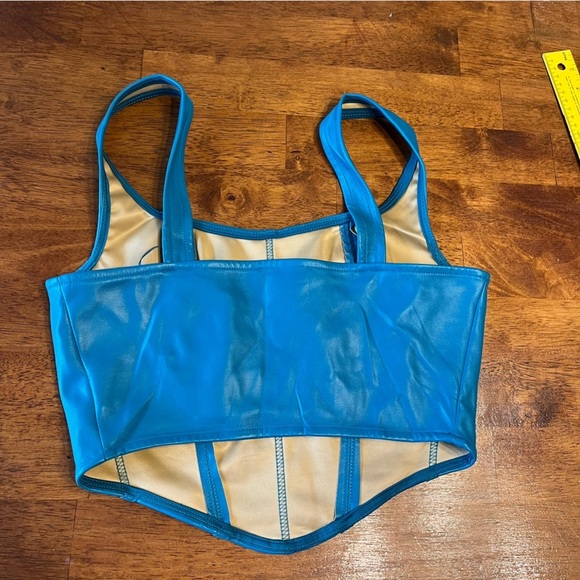 Sincerely Jules faux leather cropped corset top blue size medium bustier - Picture 5 of 9